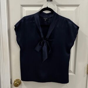 Elegant Navy Blouse with Bow Accent